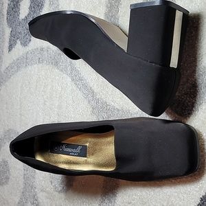 Nicewalk Miami black stretch forefoot insert block heel with silvery stripe sz10